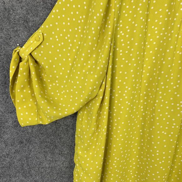 Torrid 4 Button Up Blouse Chartreuse Yellow W/ Polka Dots Covered Buttons 3/4 Sl - Picture 10 of 13
